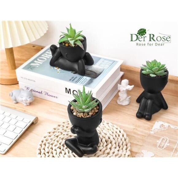 Artificial Succulents in Black Human Pot Indoor Fake Plants Home Office Decor - Picture 2 of 7